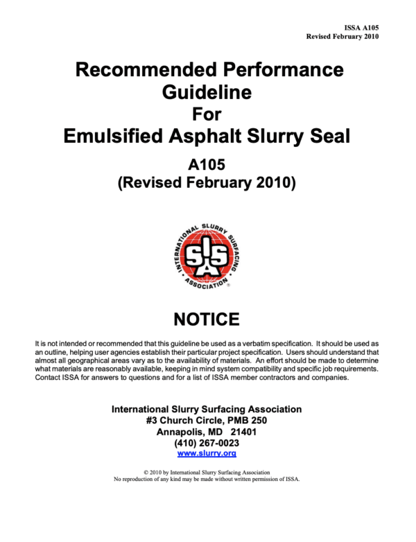 Recommended Performance Guideline for Emulsified Asphalt Slurry Seal [PUB]