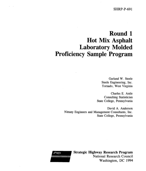 Round 1 Hot Mix Asphalt Laboratory Molded Proficiency Sample Program [PUB]