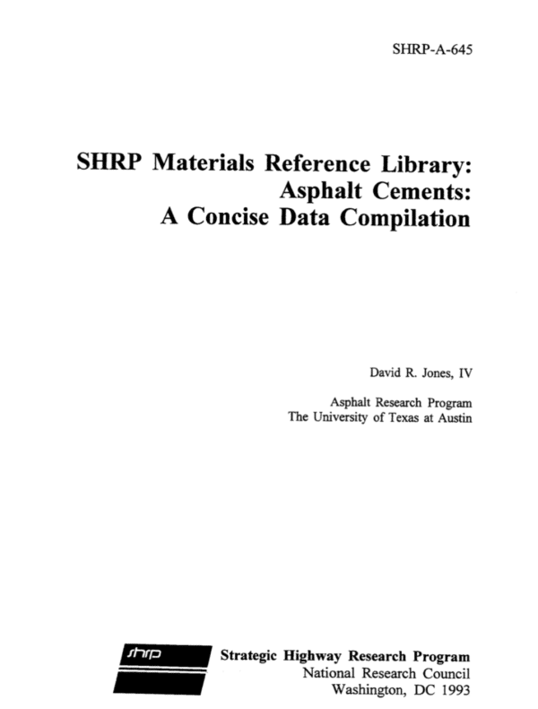 SHRP Materials Reference Library, Asphalt Cements: A Concise Data Compilation [PUB]