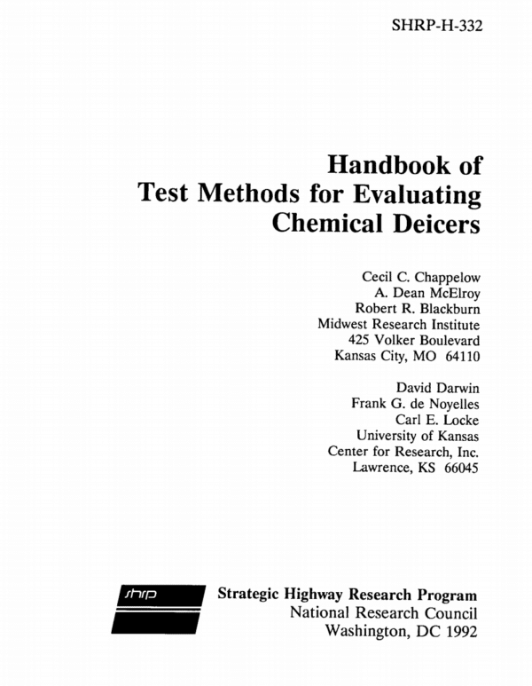 Handbook of Test Methods for Evaluating Chemical Deicers [PUB]