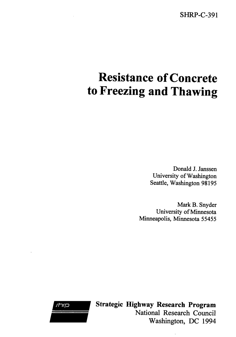 Resistance of Concrete to Freezing and Thawing [PUB]