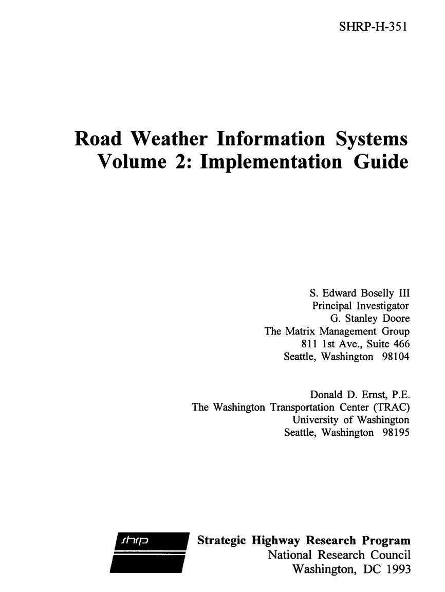 Road Weather Information Systems, Volume 2: Implementation Guide [PUB]