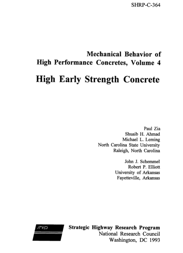 Mechanical Behavior of High Performance Concretes, Volume 4: High Early Strength Concrete [PUB]