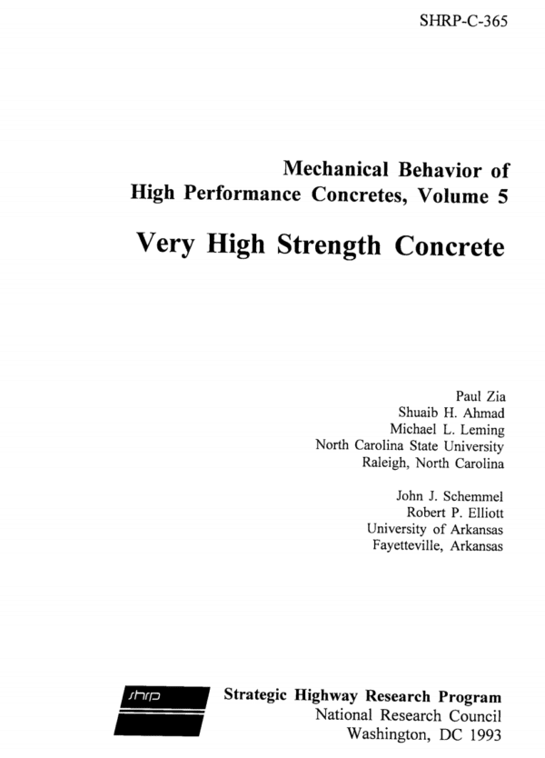 Mechanical Behavior of High Performance Concretes, Volume 5: Very High Strength Concrete [PUB]