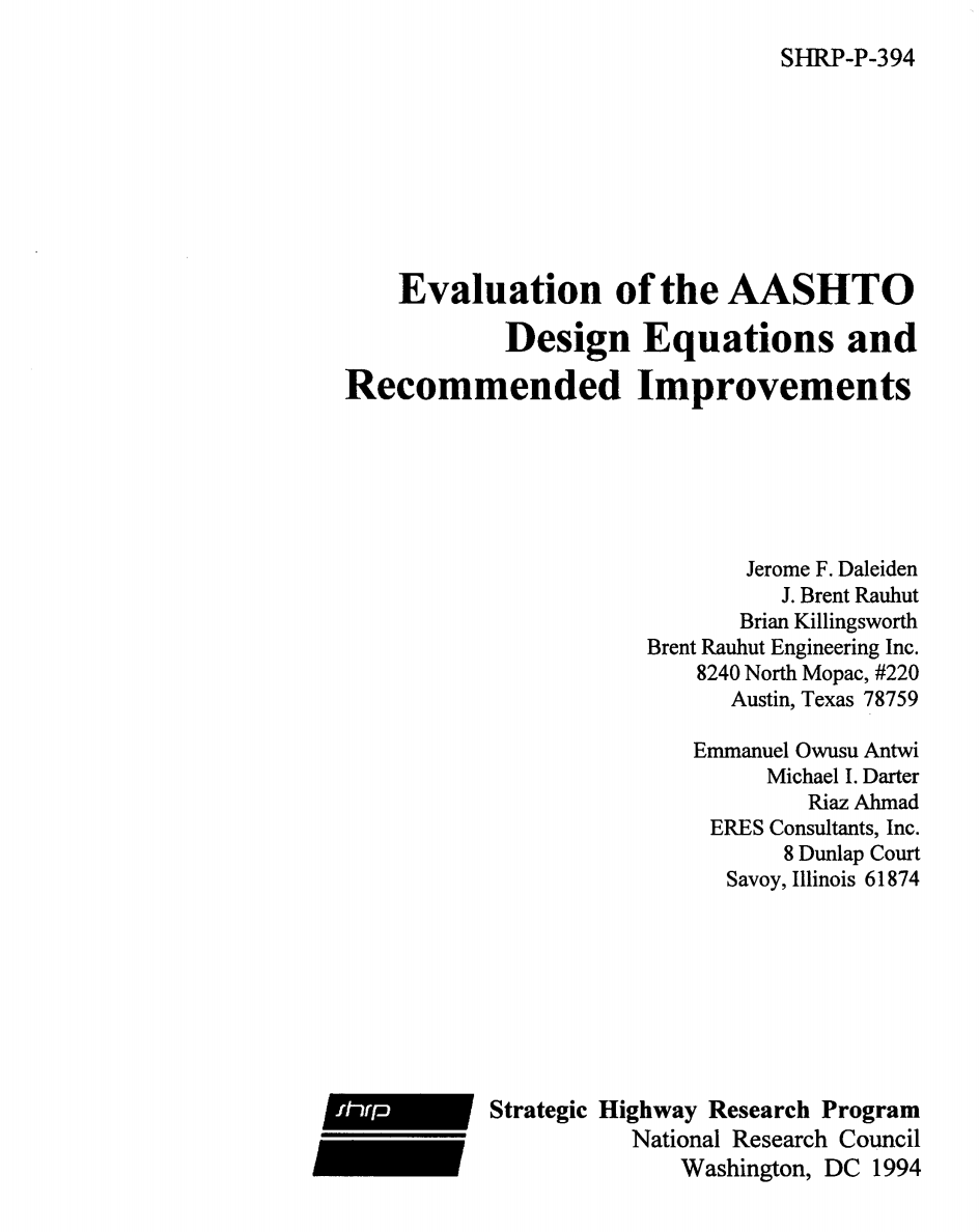 Evaluation of the AASHTO Design Equations and Recommended Improvements [PUB]