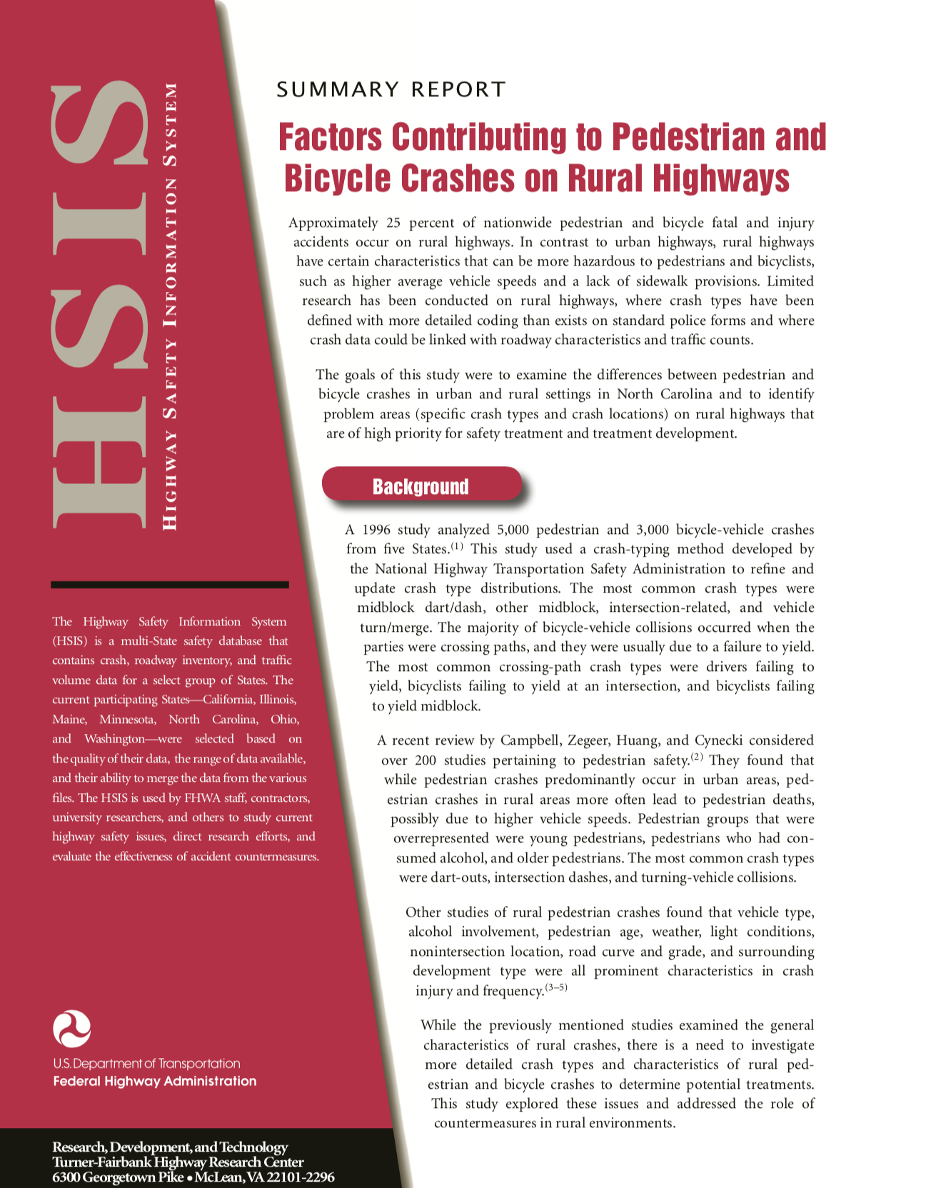 Factors Contributing to Pedestrian and Bicycle Crashes on Rural Highways [PUB]